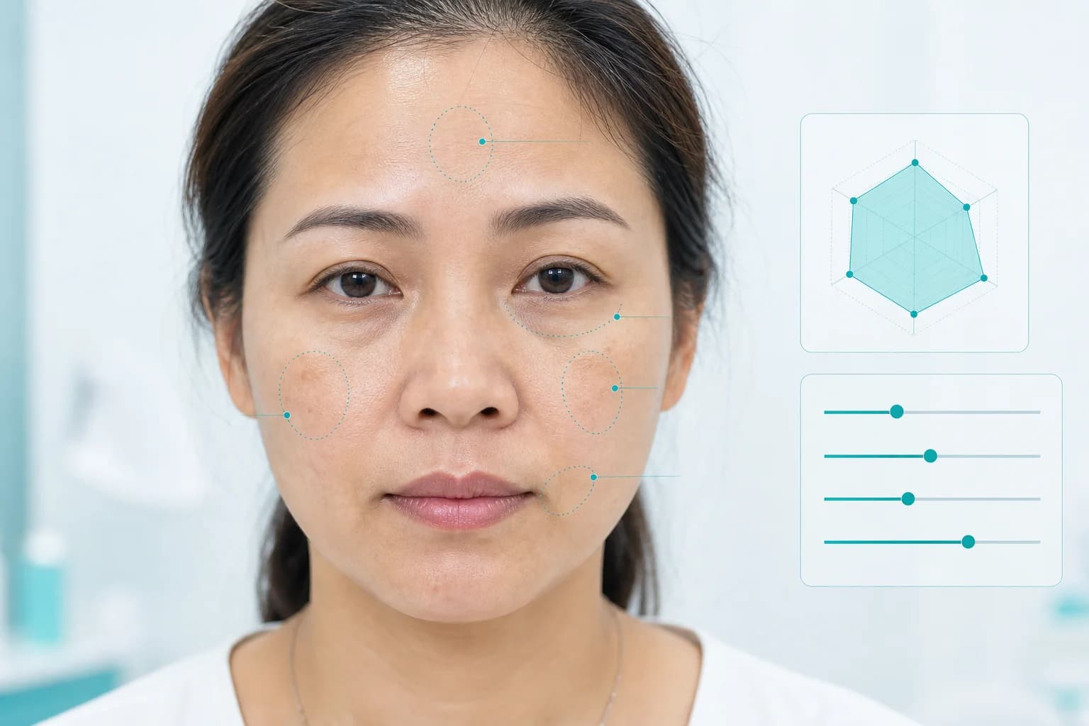 Bản đồ khuôn mặt tham chiếu vùng da cần theo dõi trước khi tư vấn.