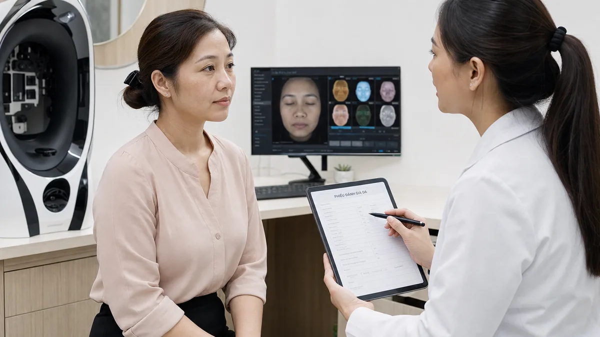 Đánh giá nền da ban đầu tại phòng khám Avo Medical.