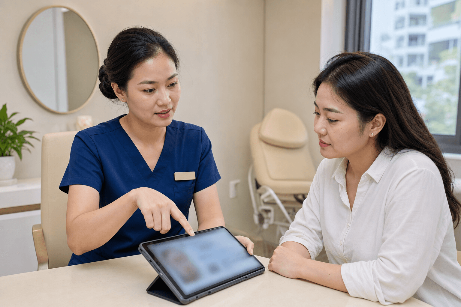 Tư vấn riêng tại phòng khám trước khi chỉ định phác đồ điều trị thâm vùng cơ thể