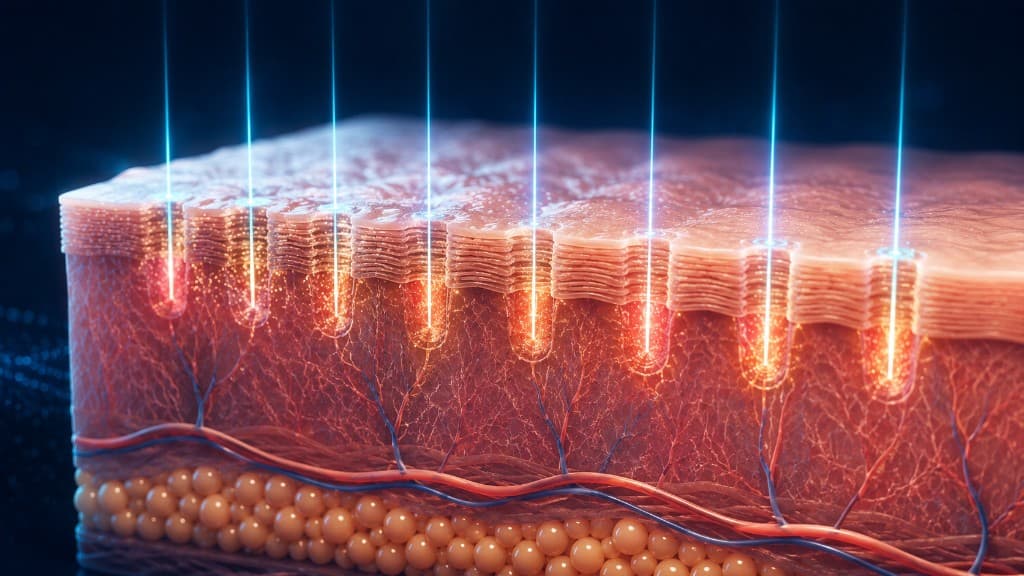 Sơ đồ laser phân đoạn tác động có kiểm soát trên bề mặt da
